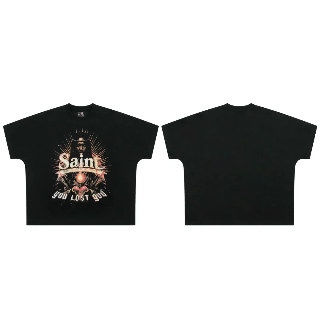 SAINT vintage American trendy special version one-piece short-sleeved T-shirt Wholesale price: 118 Size: M L XL Style number: 2152 Color: black